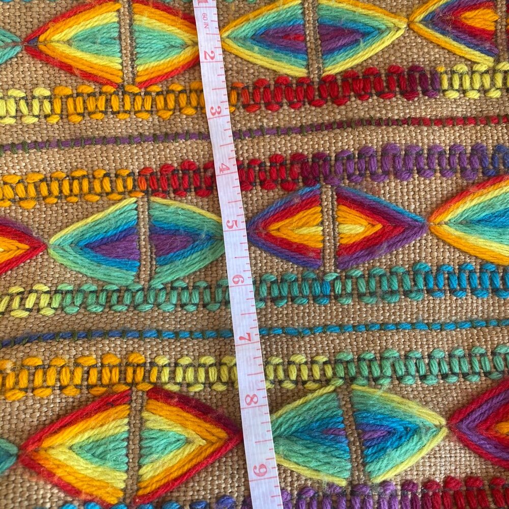 Vintage Handcrafted Burlap Tote Bag | Yarn Embroidered Rainbow - Picture 7 of 10